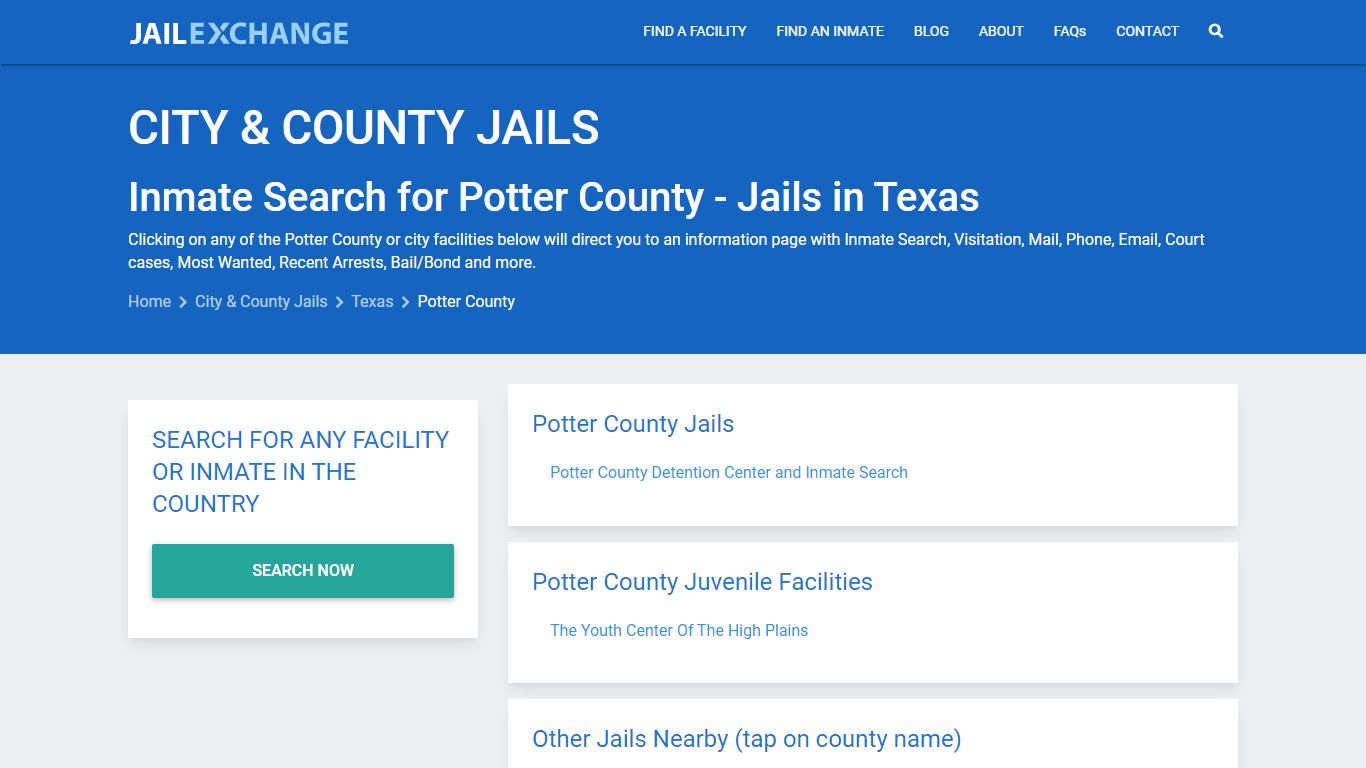 Inmate Search for Potter County | Jails in Texas - Jail Exchange